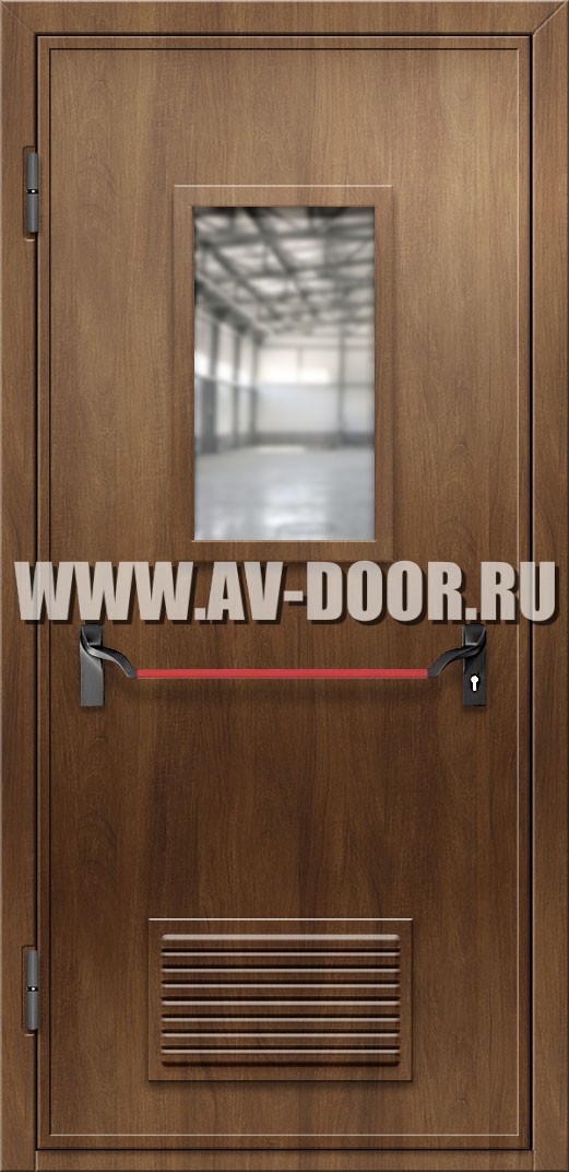 Противопожарная дверь из МДФ с антипаникой, решеткой и стеклом