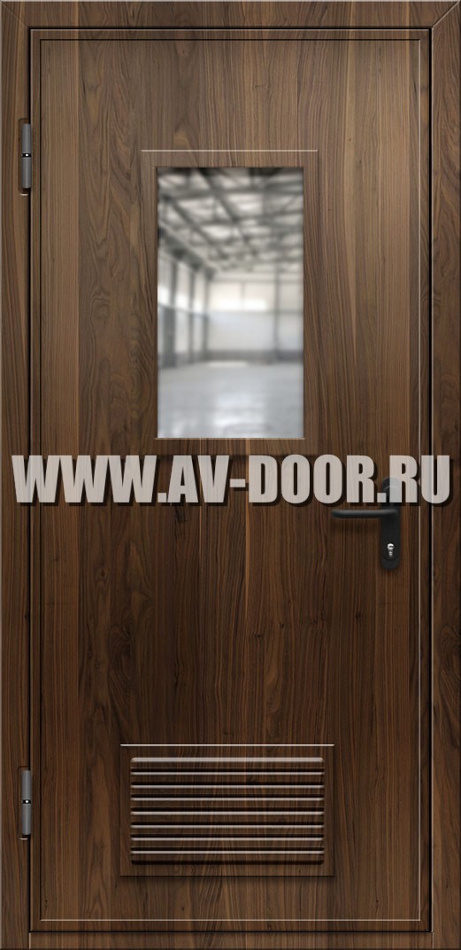 Противопожарная дверь из МДФ с решеткой и стеклом