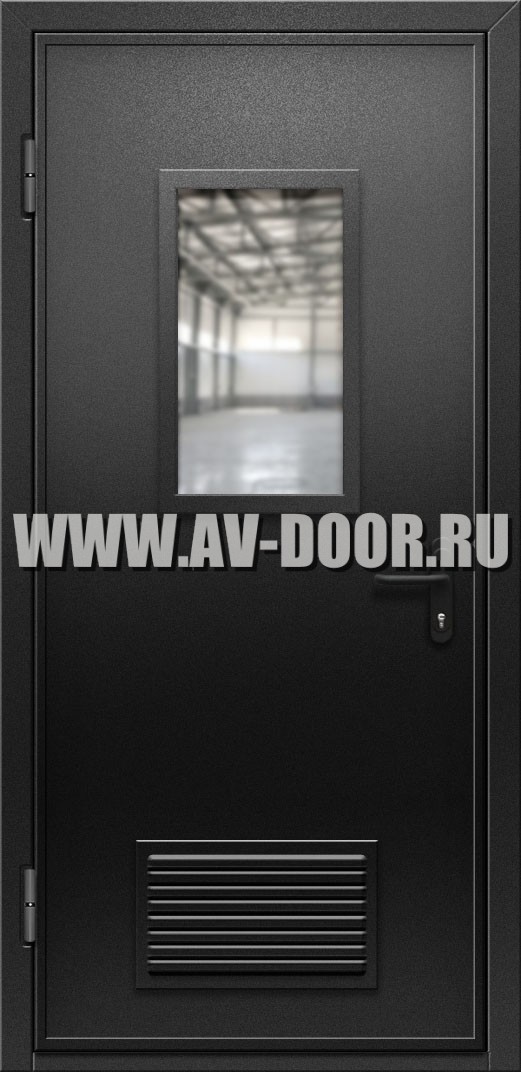 Противопожарная однопольная дверь с решеткой и стеклом