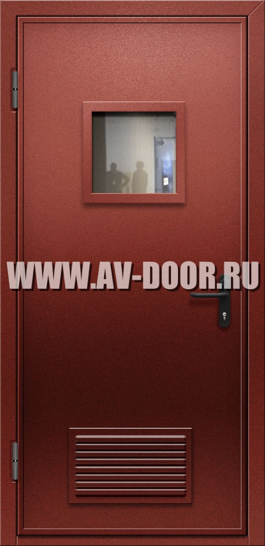 Дверь противопожарная со стеклом и решеткой