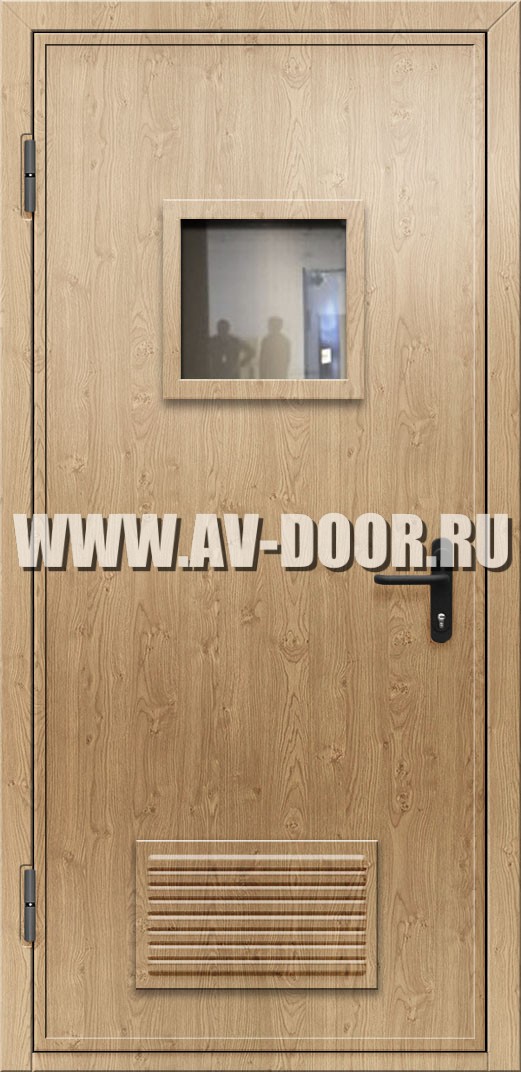 Дверь противопожарная из МДФ со стеклом и решеткой