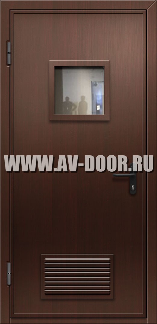 Противопожарная дверь из МДФ со стеклом и решеткой