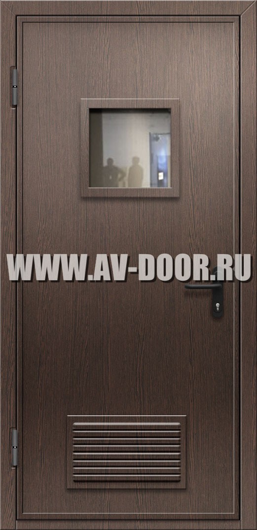 Противопожарная дверь из МДФ со стеклом и решеткой
