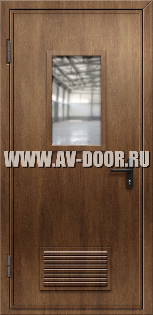 Однопольная дверь из МДФ с защитой от огня, стеклом и решеткой