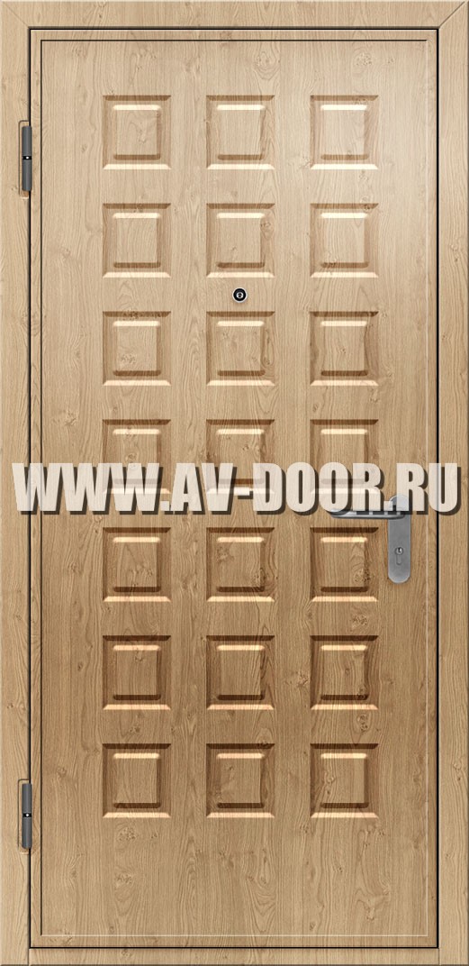 Противопожарная глухая дверь из МДФ светло коричневая с порогом