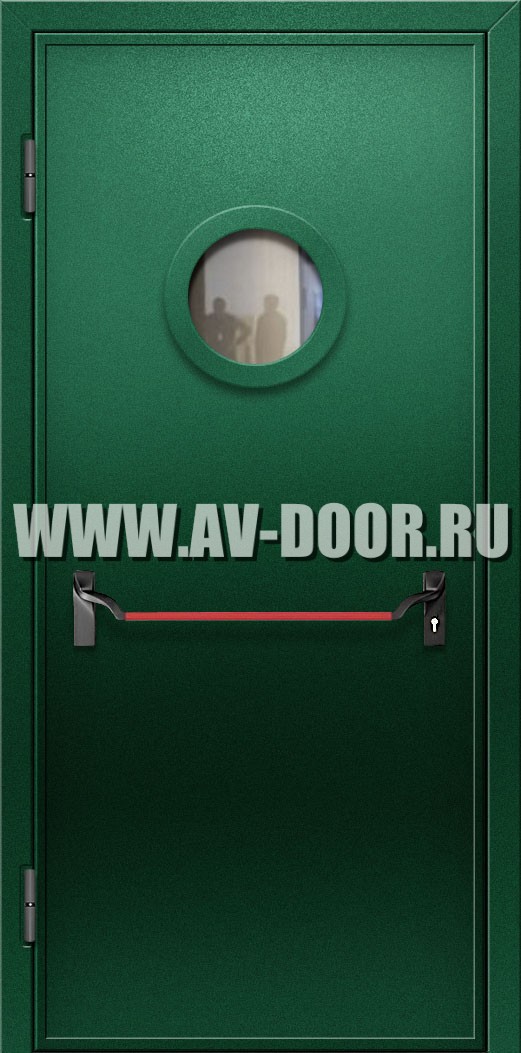 Противопожарная дверь без порога со стеклом и антипаникой