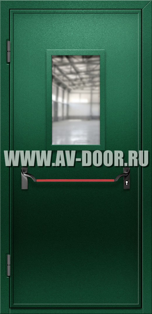Противопожарная дверь EI-90 с прямоугольным стеклом и антипаникой