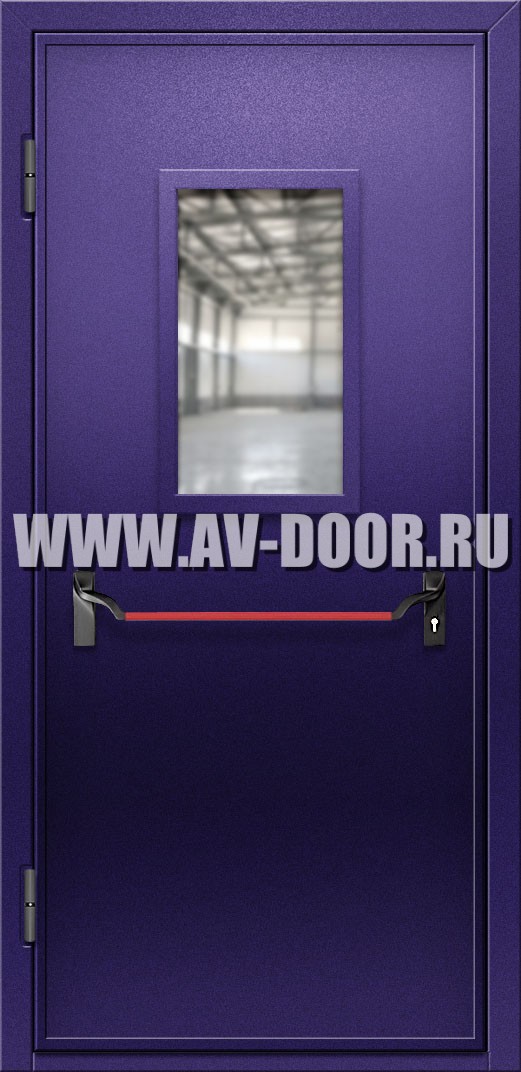 Противопожарная дверь EI-30 с прямоугольным стеклом и антипаникой