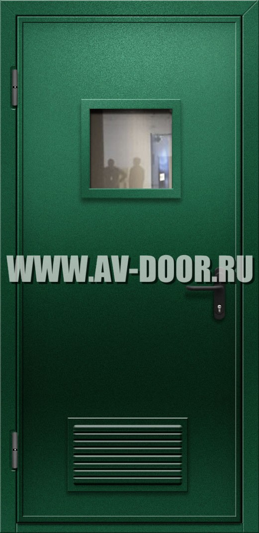 Противопожарная дверь EI-30 с квадратным стеклом и решеткой