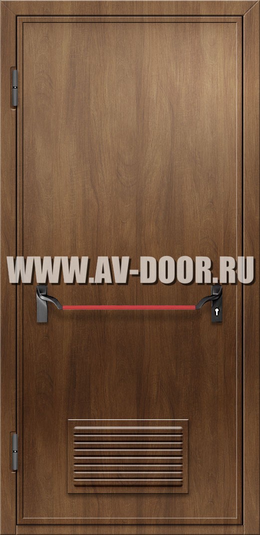Противопожарная глухая дверь из МДФ с антипаникой и решеткой