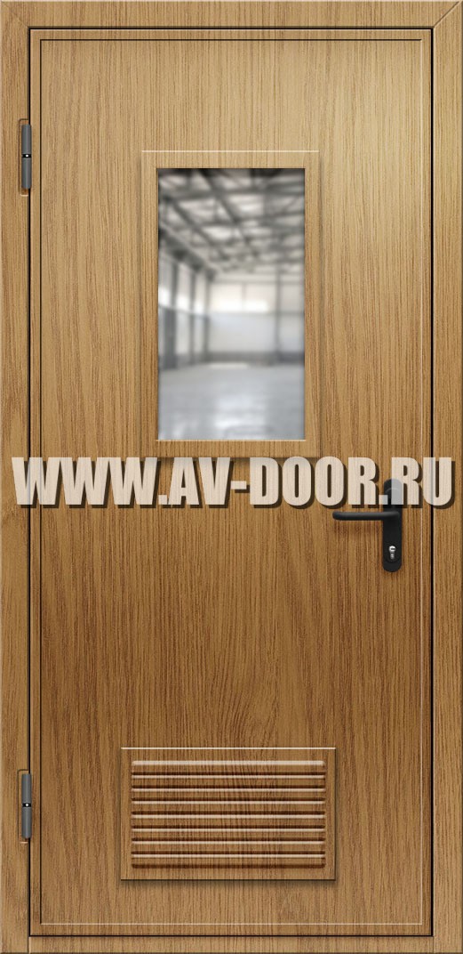 Дверь противопожарная из МДФ с прямоугольным стеклом и вентиляцией