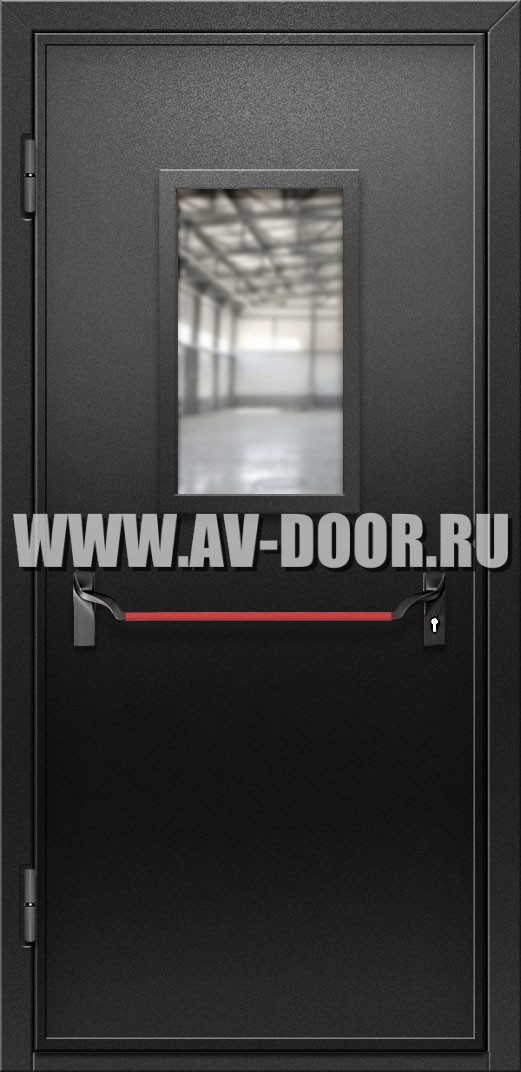 Противопожарная дверь с прямоугольным стеклом и антипаникой