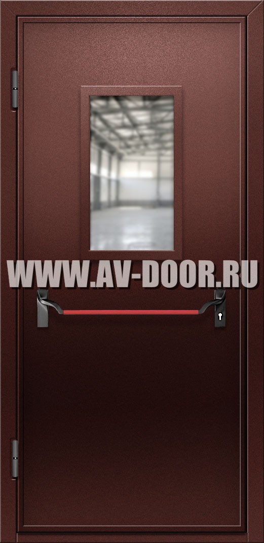 Противопожарная дверь с прямоугольным стеклом и антипаникой