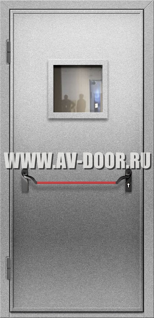 Противопожарная дверь с квадратным стеклом и антипаникой