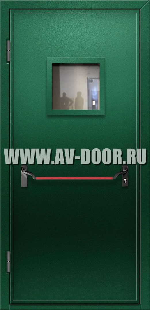 Дверь противопожарная с квадратным стеклом и антипаникой