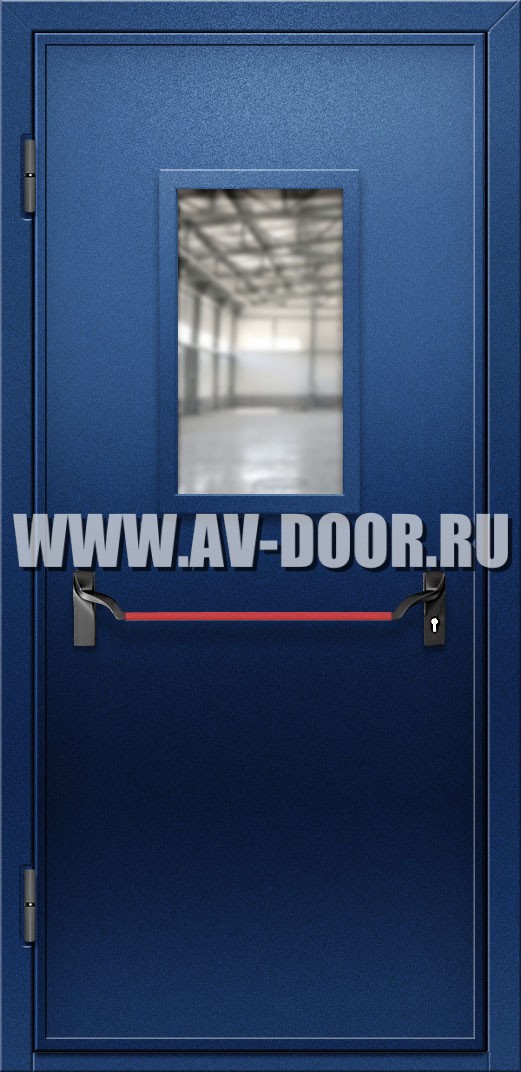 Противопожарная дверь с антипаникой и прямоугольным стеклом