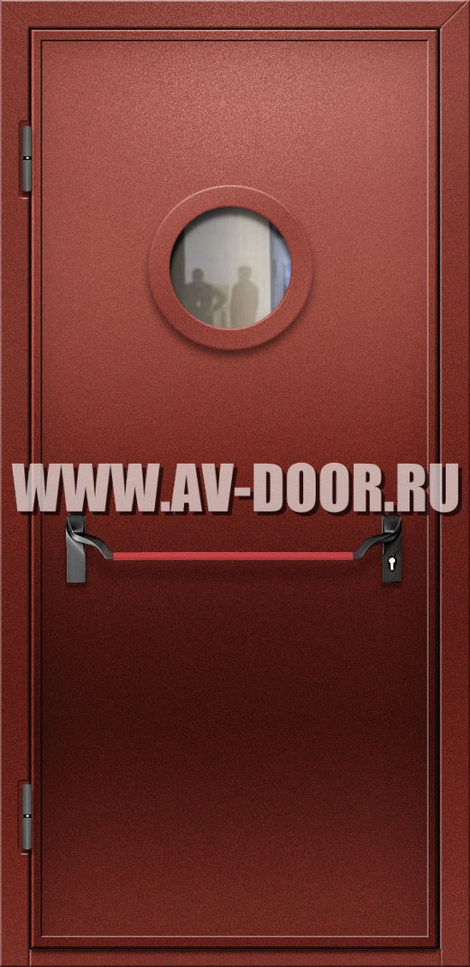 Противопожарная дверь с круглым стеклом и антипаникой