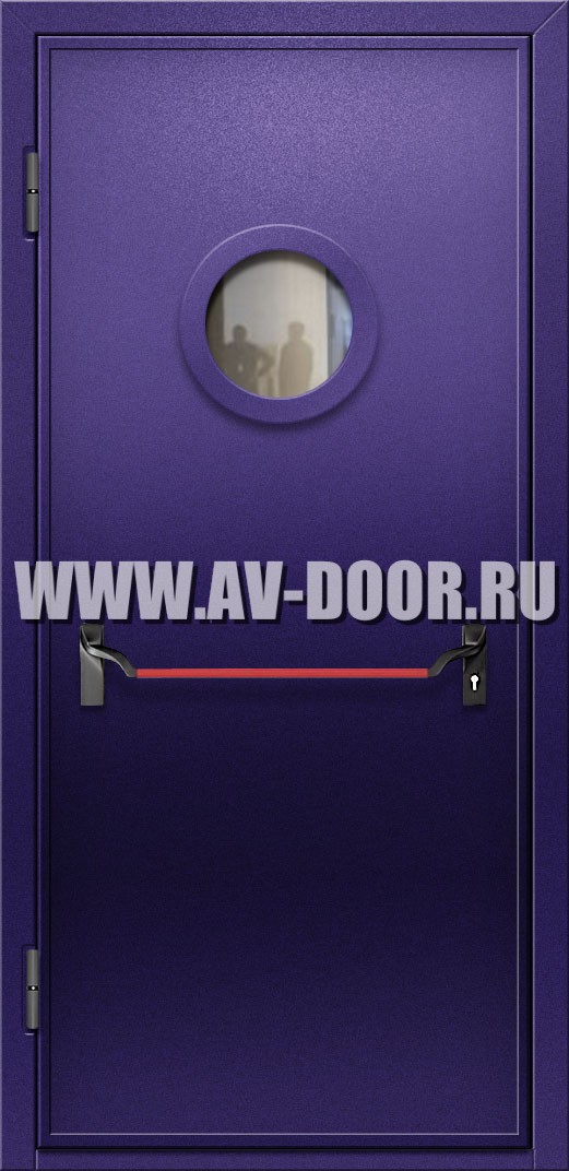 Противопожарная дверь с круглым стеклом и антипаникой