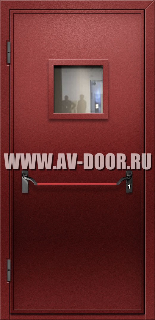 Противопожарная дверь с антипаникой и квадратным стеклом