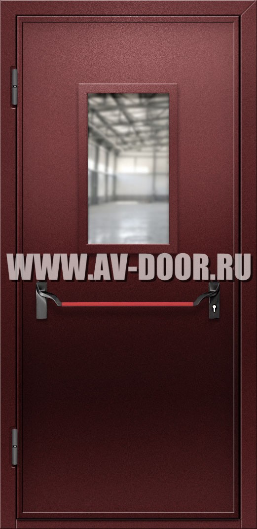 Дверь противопожарная с антипаникой и прямоугольным стеклом