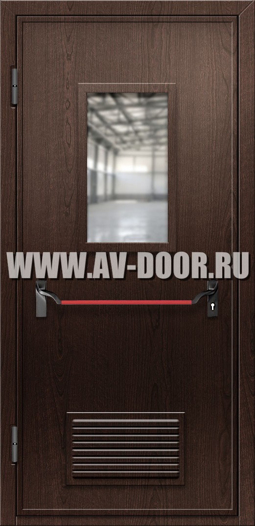 Дверь из МДФ с защитой от огня, прямоугольным стеклом, решеткой и антипаникой