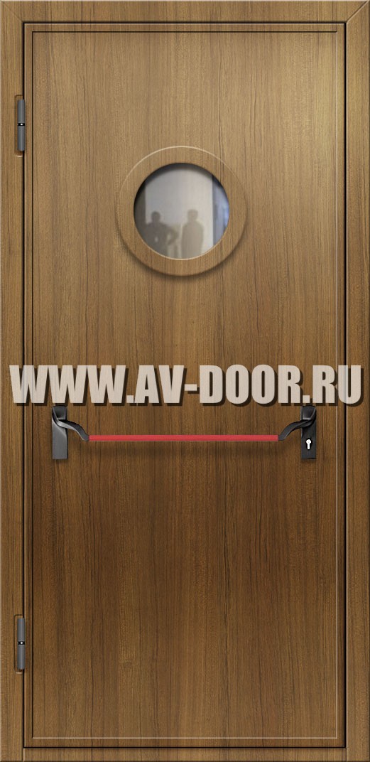 Дверь из МДФ с защитой от огня, круглым стеклом и антипаникой