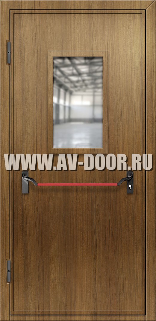 Дверь из МДФ с защитой от огня, прямоугольным стеклом и антипаникой
