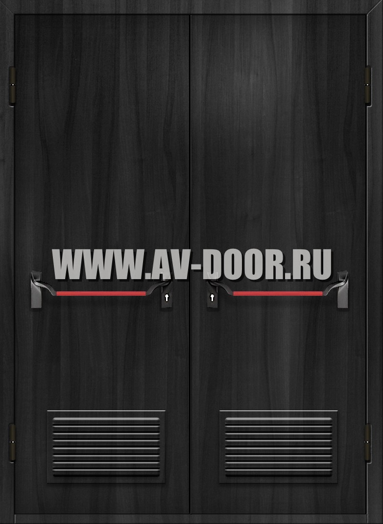 Двупольная противопожарная дверь из МДФ с решетками и антипаникой