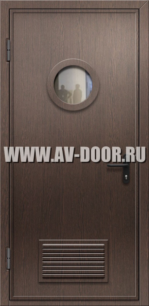 Одностворчатая дверь из МДФ с защитой от огня, круглым стеклом и решеткой