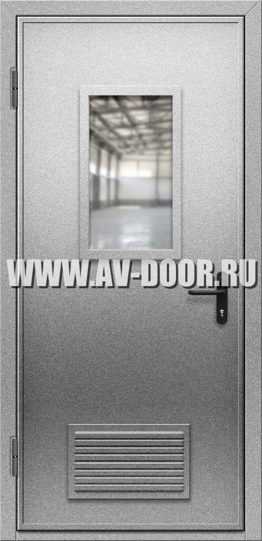 Противопожарная одностворчатая дверь с прямоугольным стеклом и вентиляцией
