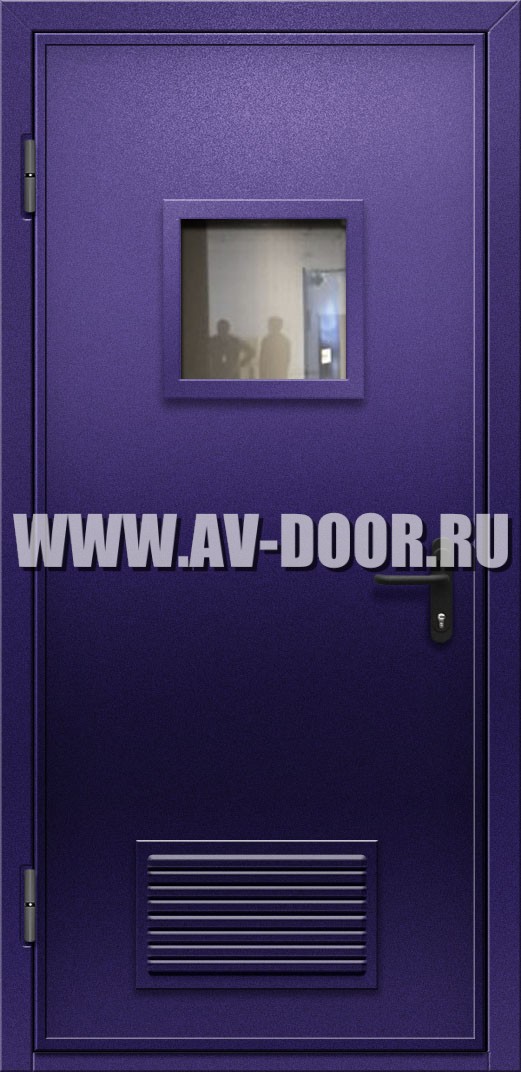противопожарная однопольная дверь с квадратным стеклом и вентиляцией