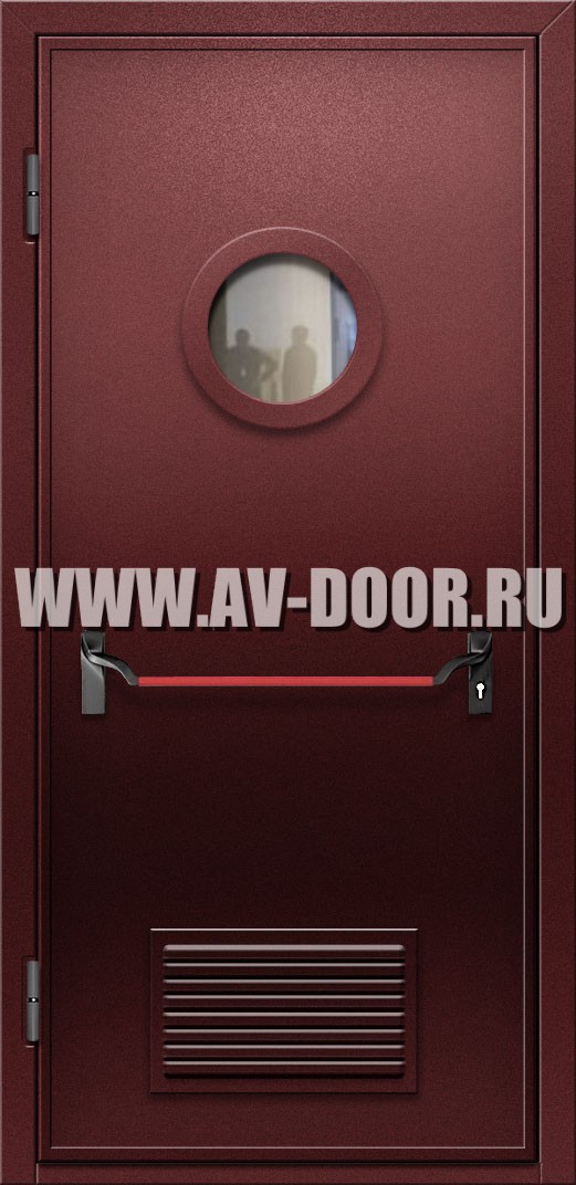Противопожарная дверь с круглым стеклом, вентиляцией и антипаникой