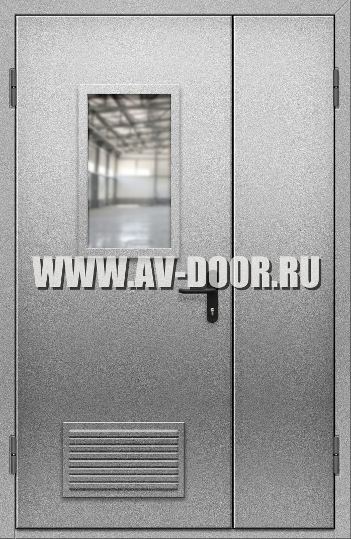 Полуторная противопожарная дверь с прямоугольным стеклом и вентиляцией