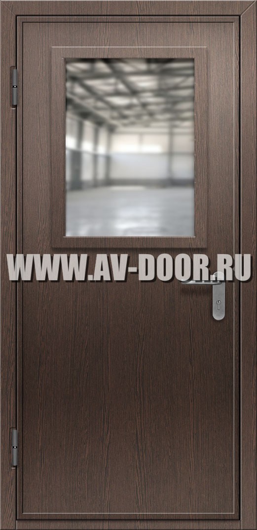 Противопожарная дверь из МДФ с прямоугольным стеклом