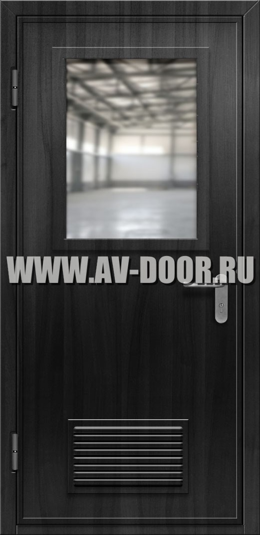 Противопожарная дверь из МДФ с вентиляцией и прямоугольным стеклом