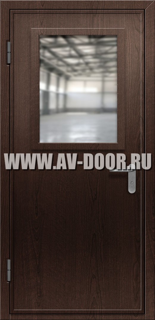 Противопожарная дверь из МДФ с прямоугольным стеклом