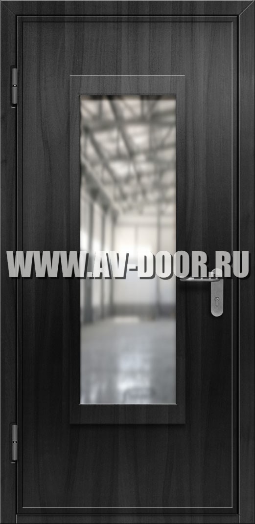 Одностворчатая противопожарная дверь из МДФ с прямоугольным стеклом
