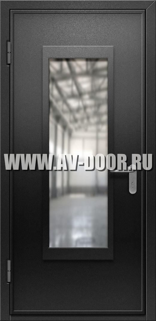 Однопольная противопожарная дверь с прямоугольным стеклом