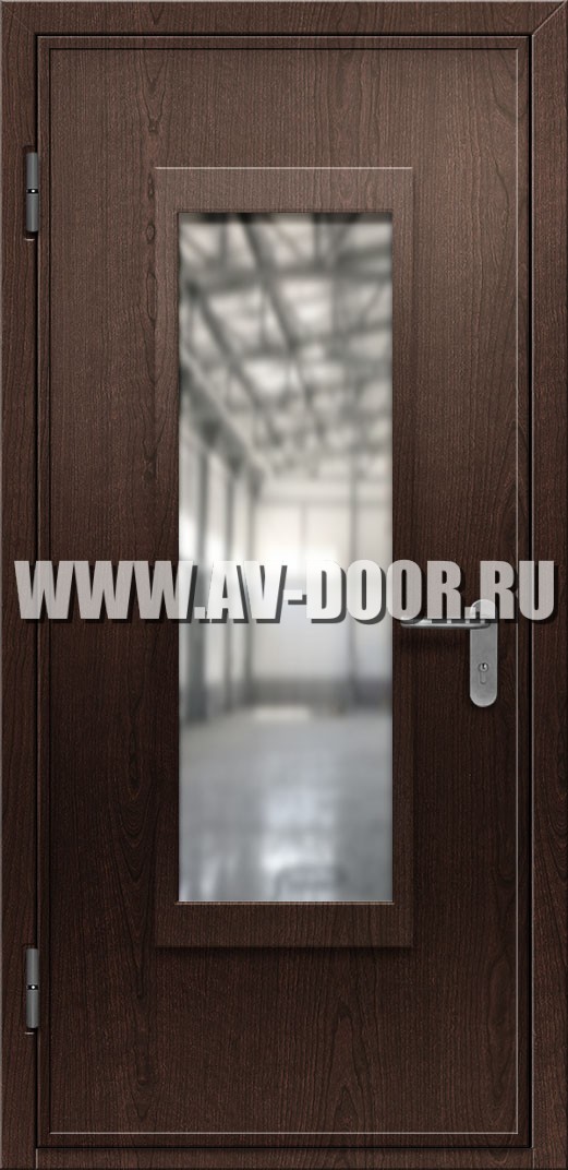 Противопожарная одностворчатая дверь из МДФ с прямоугольным стеклом