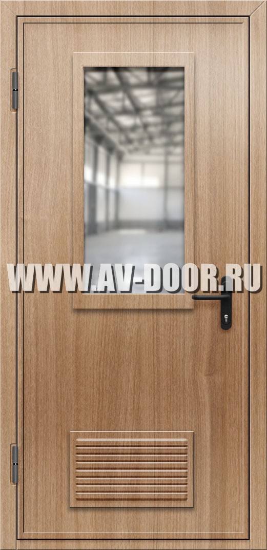 Противопожарная дверь из МДФ с прямоугольным стеклом и вентиляцией