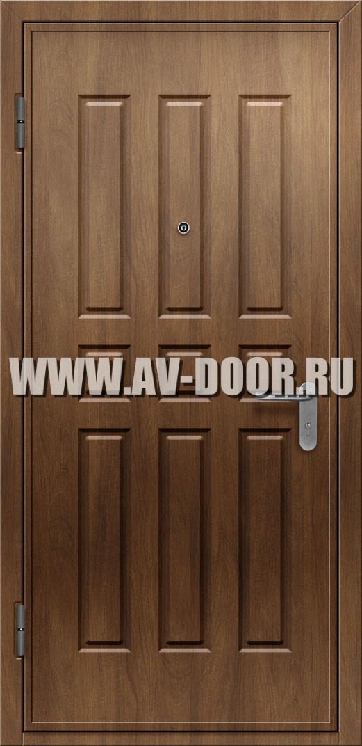 Противопожарная глухая дверь из МДФ коричневая с порогом