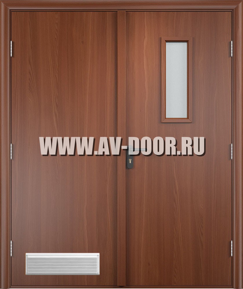Дверь противопожарная двупольная с окном и вентиляционной решёткой ДПР-40