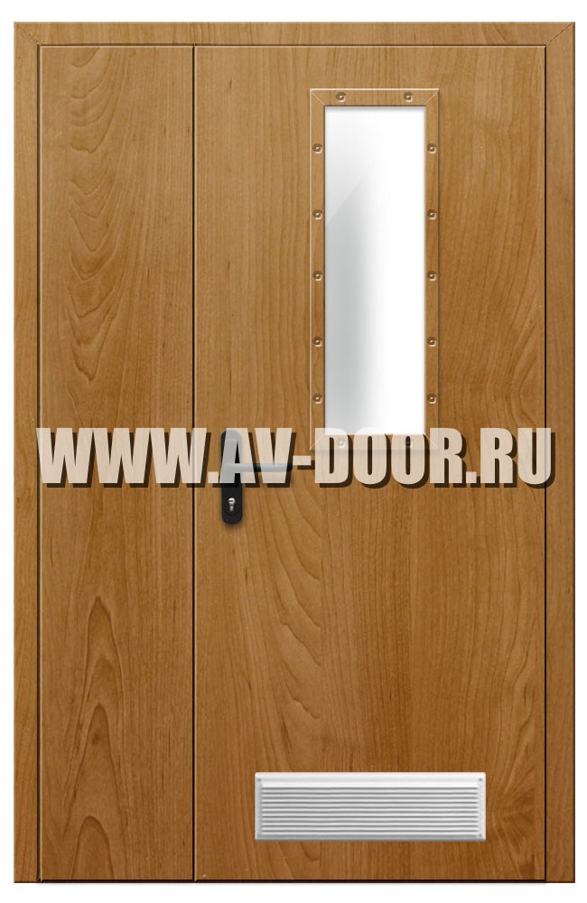 Дверь противопожарная полуторная с вентиляционной решеткой и порогом ДПР-45
