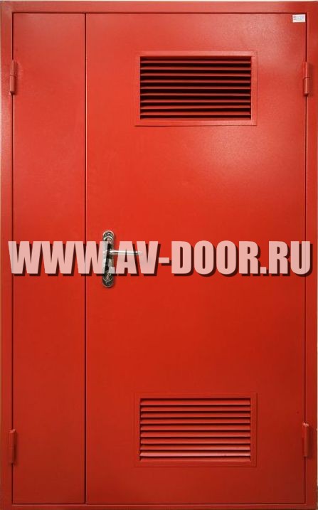 Дверь противопожарная полуторная с вентиляционной решёткой и стеклом ДПР-53