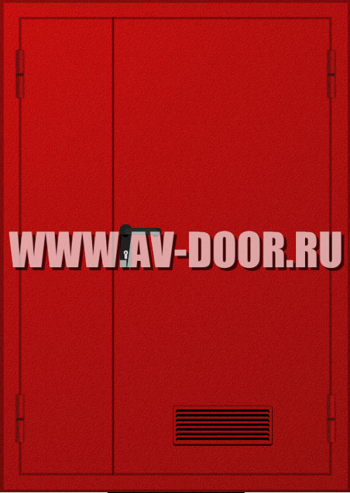Дверь противопожарная двупольная глухая с вентиляционной решёткой и порогом ДПР-58