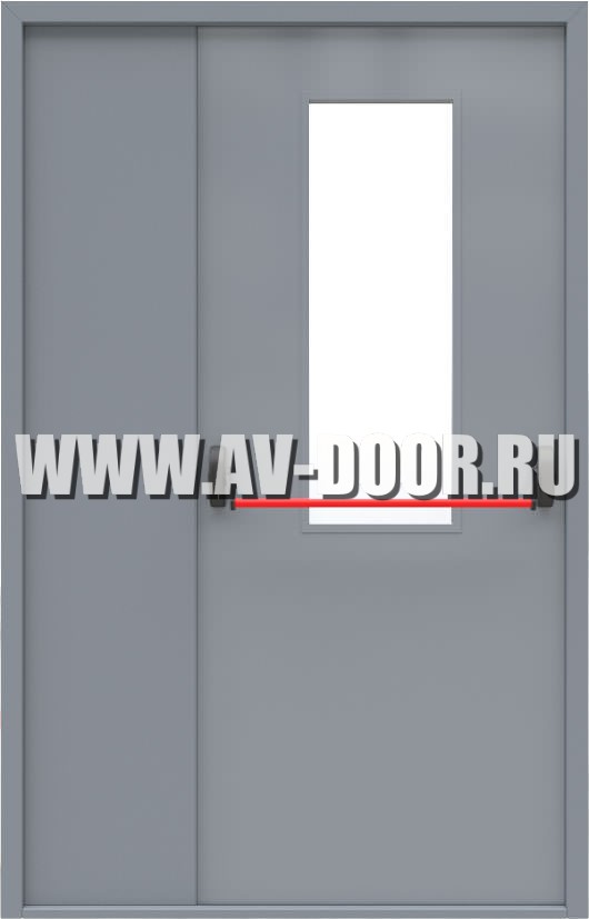 Дверь полуторная с квадратным стеклом и антипаникой
