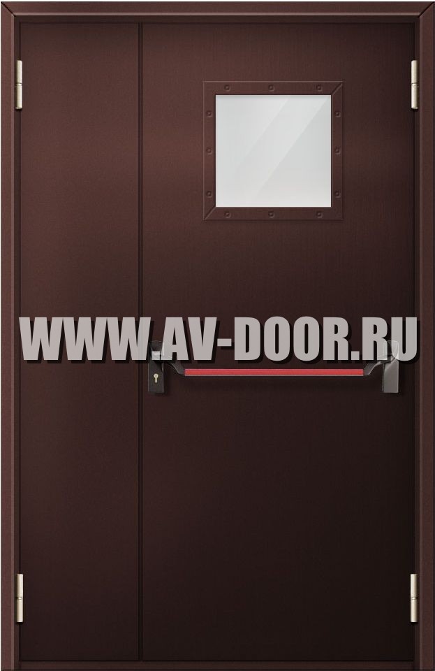 Дверь полуторная с квадратным стеклом и антипаникой ДПП-08