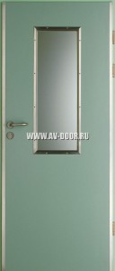 Дверь противопожарная однопольная с прямоугольным стеклом зеленоватая ДМП-1О