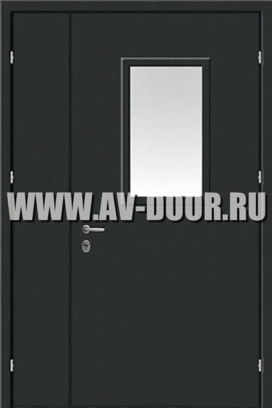 Дверь противопожарная двупольная с квадратным стеклом черная ДМП-2О