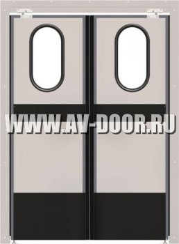 Дверь противопожарная двустворчатая с порогом и иллюминаторами ДМП-2О